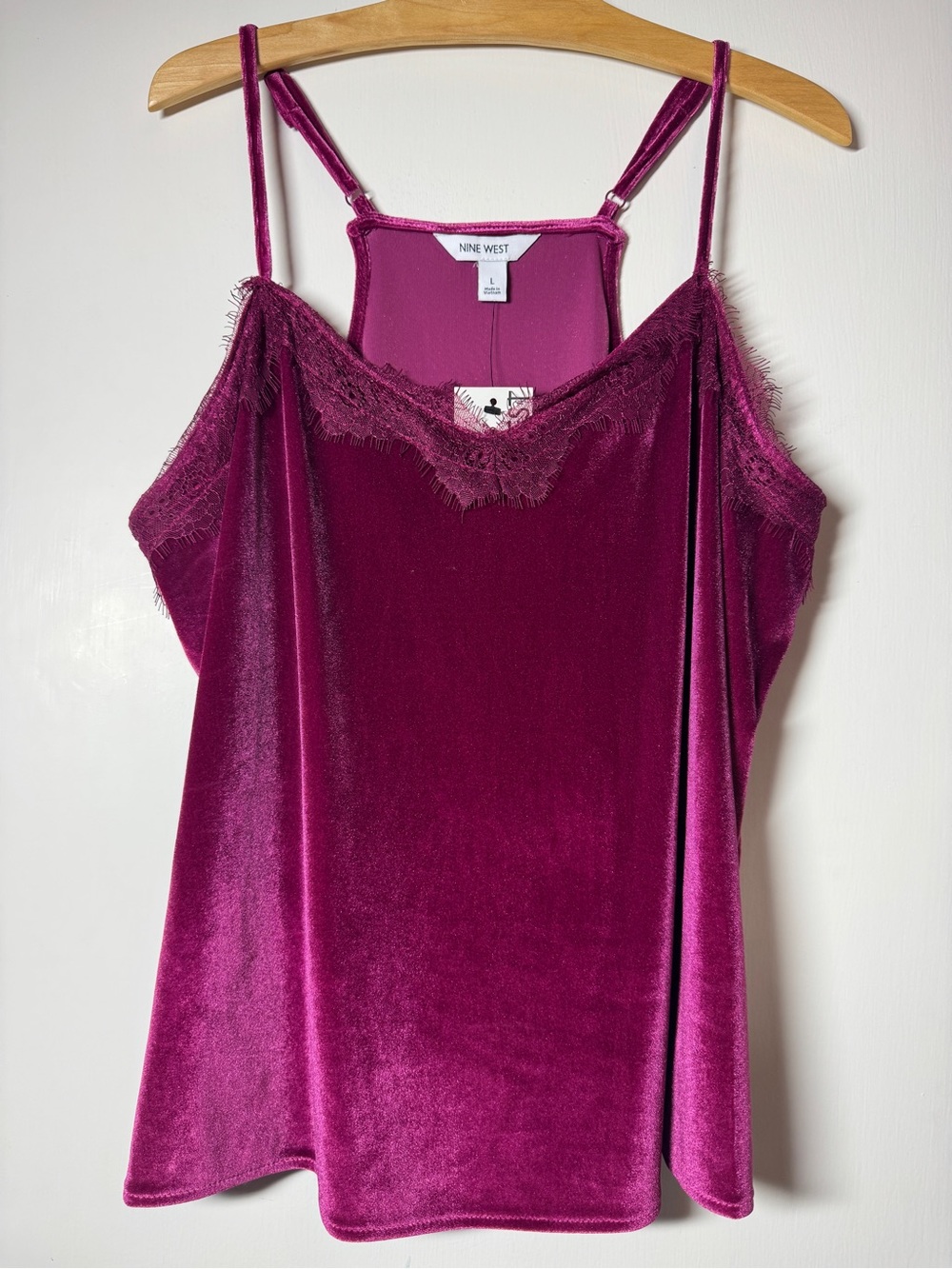 Nine West Cranberry Crushed Velvet Cami Trim NWT
